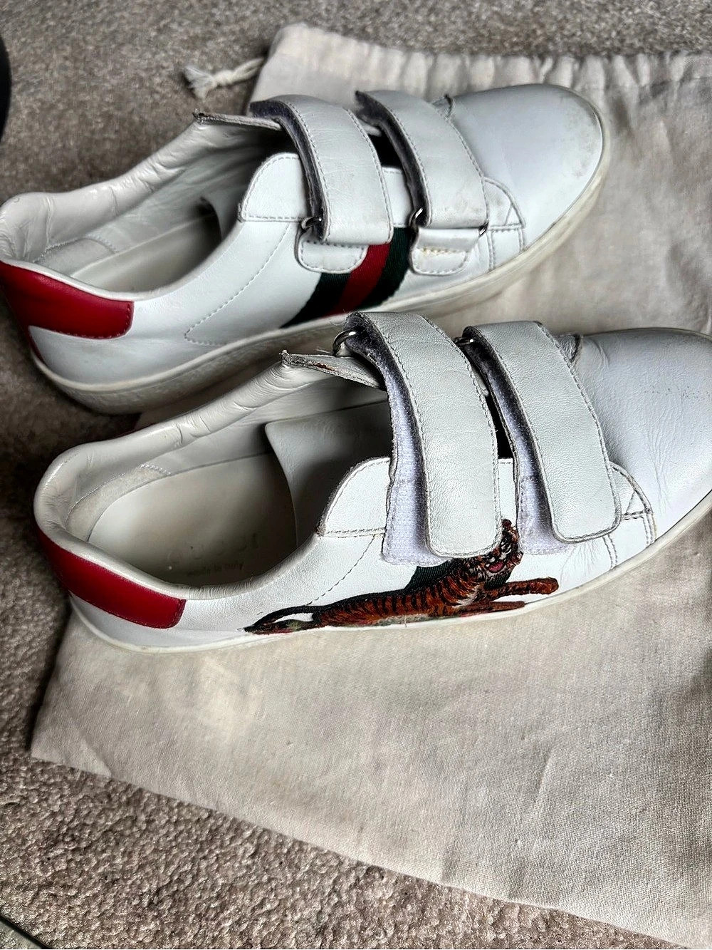 Gucci Children's Gucci Ace Tiger Hook & Loop Sneaker Tiger Velcro Sneakers White
